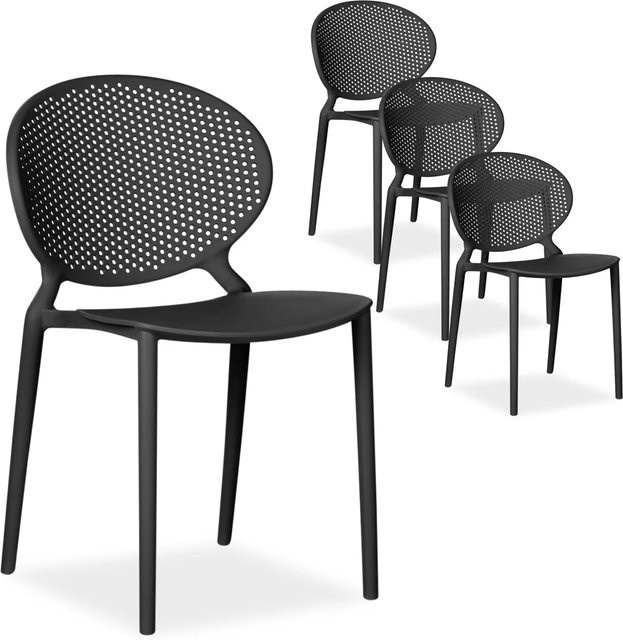 Homestyle4u 4er Set Gartenstühle aus Kunststoff in Schwarz matt, stapelbar und UV-beständig - Bild 1
