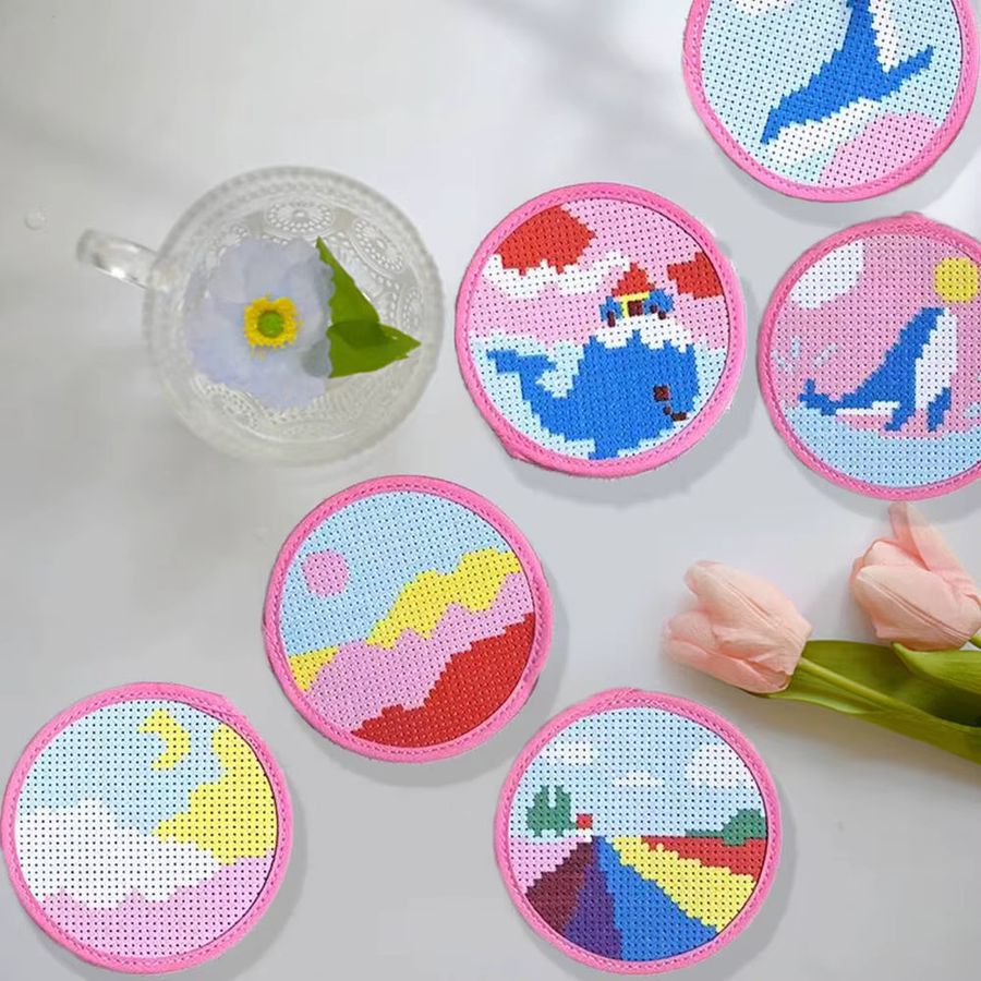 EverShine 6-teiliges Kreuzstich-Untersetzer-Set mit Delfin-Muster in Multicolor für DIY-Stickerei und Handarbeit - Bild 2