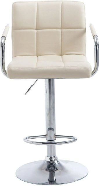 DELUKE 2er Set Barhocker MINOR in Creme mit Kunstleder und Silber, höhenverstellbar, drehbar mit Lehne, B/T/H: 54 x 46 x 91 cm - Bild 1