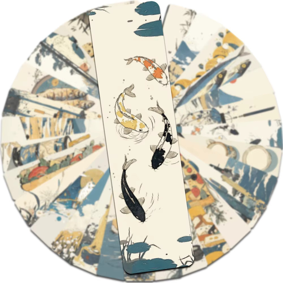 30 Stück Retro Japanische Lesezeichen aus Papier in Gelb und Blau mit Herbst- und Naturmotiven - Bild 2