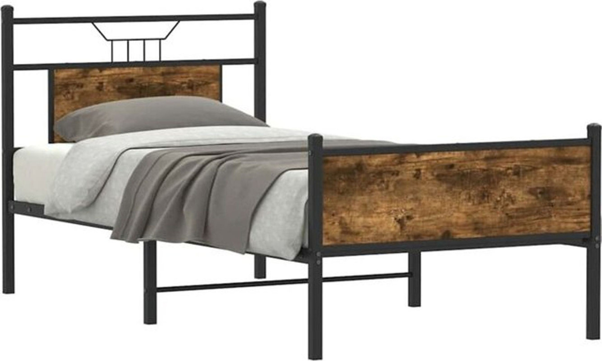 Bettgestell aus Holzwerkstoff und Stahl in Braun von vidaxl im Industrial Design, B/H: 90 x 200 cm - Bild 1
