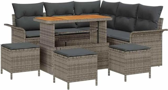 vidaXL Garten-Sofa-Set in L-Form mit 9 Teilen und integriertem Kissen-Speicher, Grau - Bild 1
