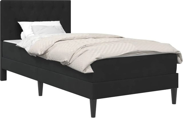 vidaXL Bettgestell mit Matratze und Kopfteil aus Samt in Schwarz, B/T/H: 80 x 140 x 202 cm - Bild 1