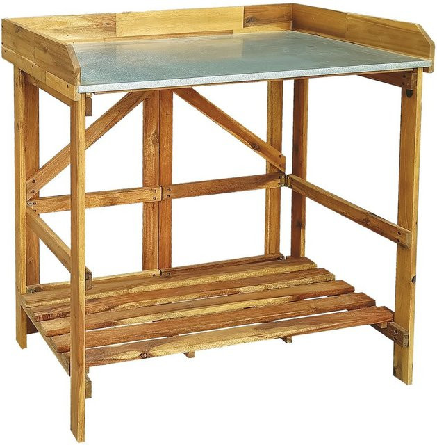 Pflanztisch Hardin aus Akazienholz mit Zinkplatte in Braun, B/T/H: 85 x 44 x 89 cm - Bild 1