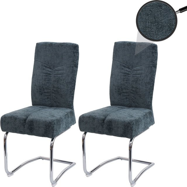 2er-Set MCW Esszimmerstühle G56 Freischwinger aus Chenille-Stoff in Blau-Grün - Bild 1