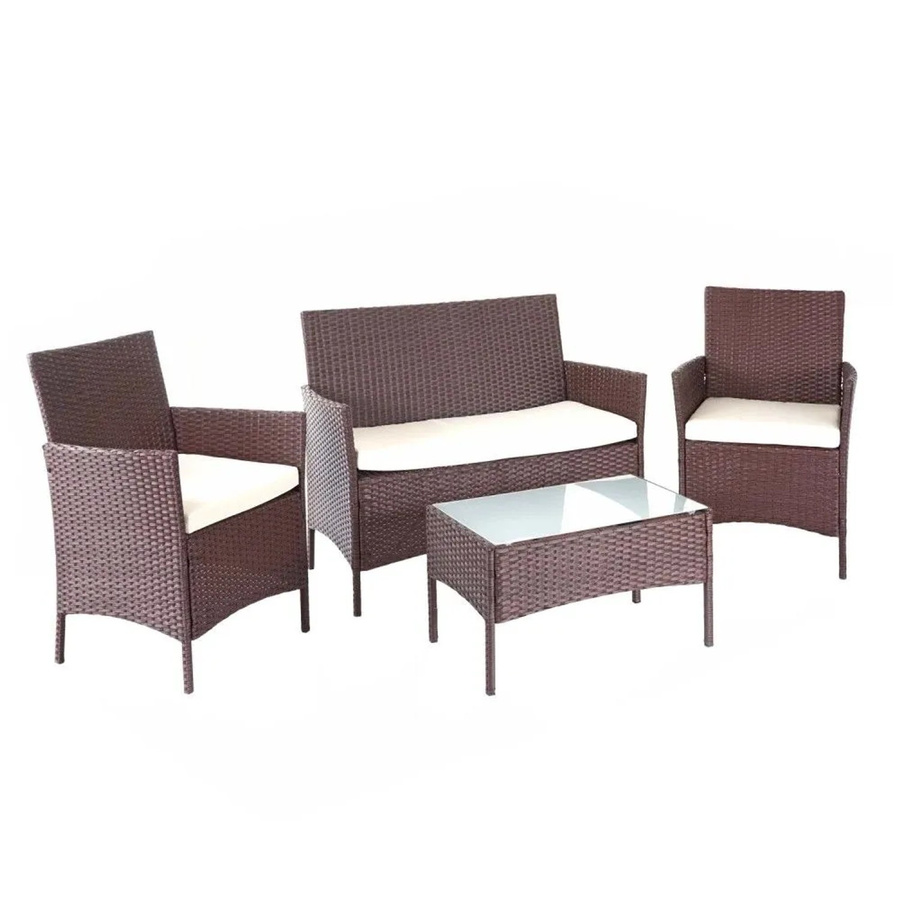 MCW Poly-Rattan Lounge-Set Garten-Garnitur 4-teilig, braun-meliert mit Kissen in Beige - Bild 2
