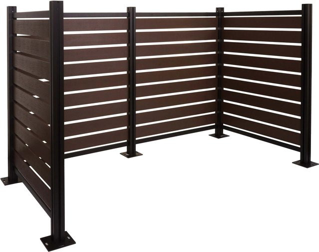 PROREGAL Alu Mülltonnen-Zaun Mülltonnenverkleidung in Braun Holzoptik, erweiterbar, H x B x T: 130 x 206 x 110 cm - Bild 1
