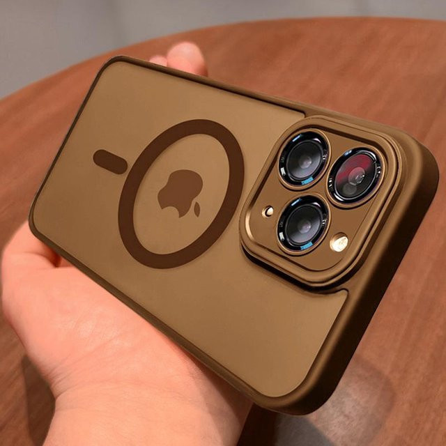 Magnetische Stoßfeste Luxus-Schutzhülle für Apple iPhone 16 15 14 13 12 11 Pro Max mit MagSafe Wireless Charging Funktion in Transparent und Braun - Bild 1
