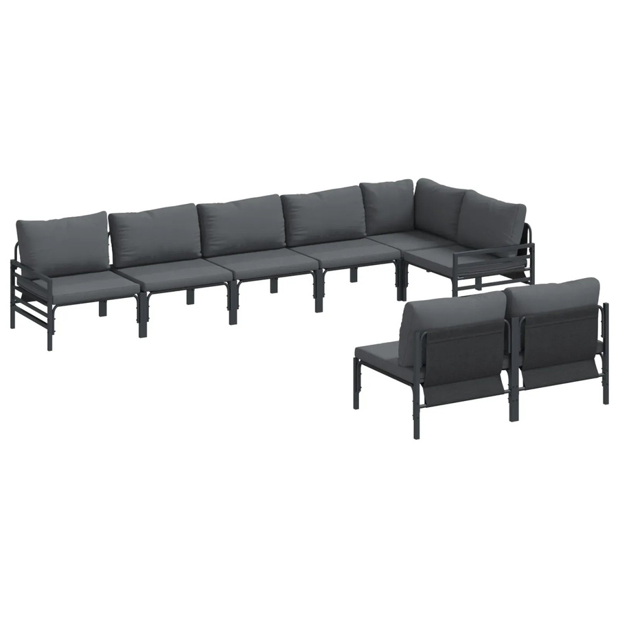 vidaXL Garten-Sofa-Set 8-tlg Anthrazit aus pulverbeschichtetem Stahl mit Polstern und Armlehnen - Bild 2
