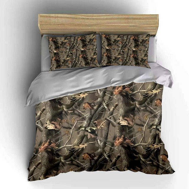 Dreiteiliges Bettwäscheset mit Camouflage Muster in Braun und Multicolour, Material Mikrofaser Polyester, B/H: 180 x 210 cm - Bild 1
