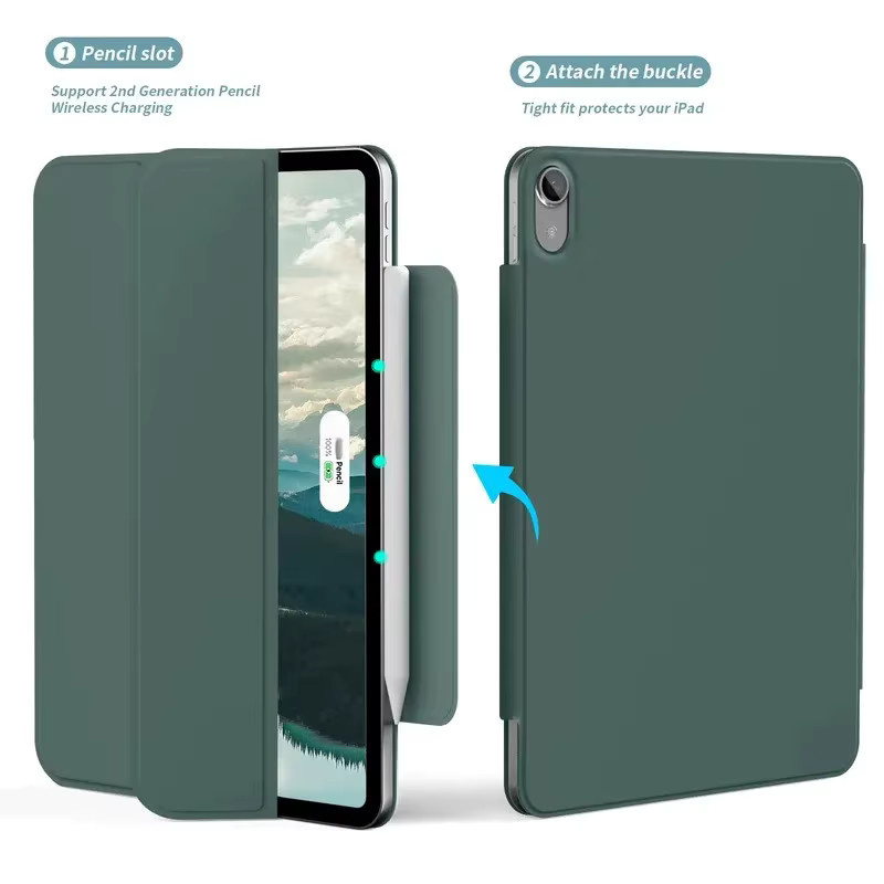 Magnetische Schutzhülle für Apple iPad Pro 11 und 12,9 sowie iPad Air 4 5 6 7 und iPad Mini 6 mit abnehmbarem Magnetverschluss in Weiß und Grün - Bild 2