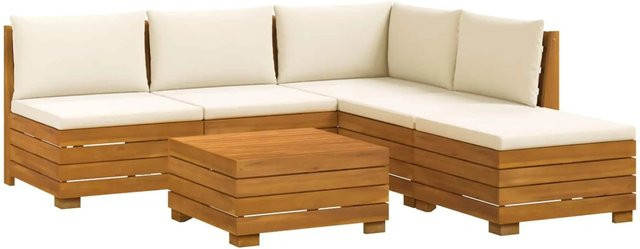 vidaXL Outdoor-Sofagarnitur aus Massivholz Akazie in Braun mit 6 Teilen und Kissen in Cremeweiß - Bild 1