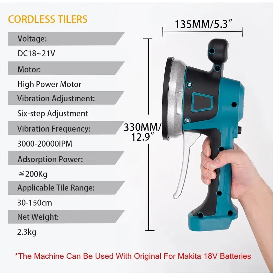 G perfil Fliesen-Vibrator Makita 18V Akku, automatische Fliesennivellierung mit 6 Geschwindigkeiten, Blau - Bild 3