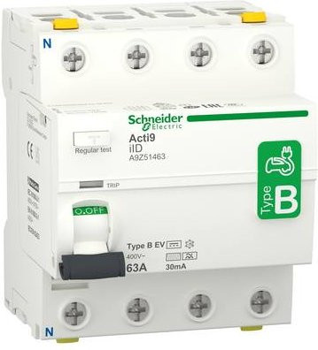 Schneider Electric A9Z51463 Fehlerstrom-Schutzschalter RCD für Elektroladestation, 63A, 0,03A, Weiß - Bild 1