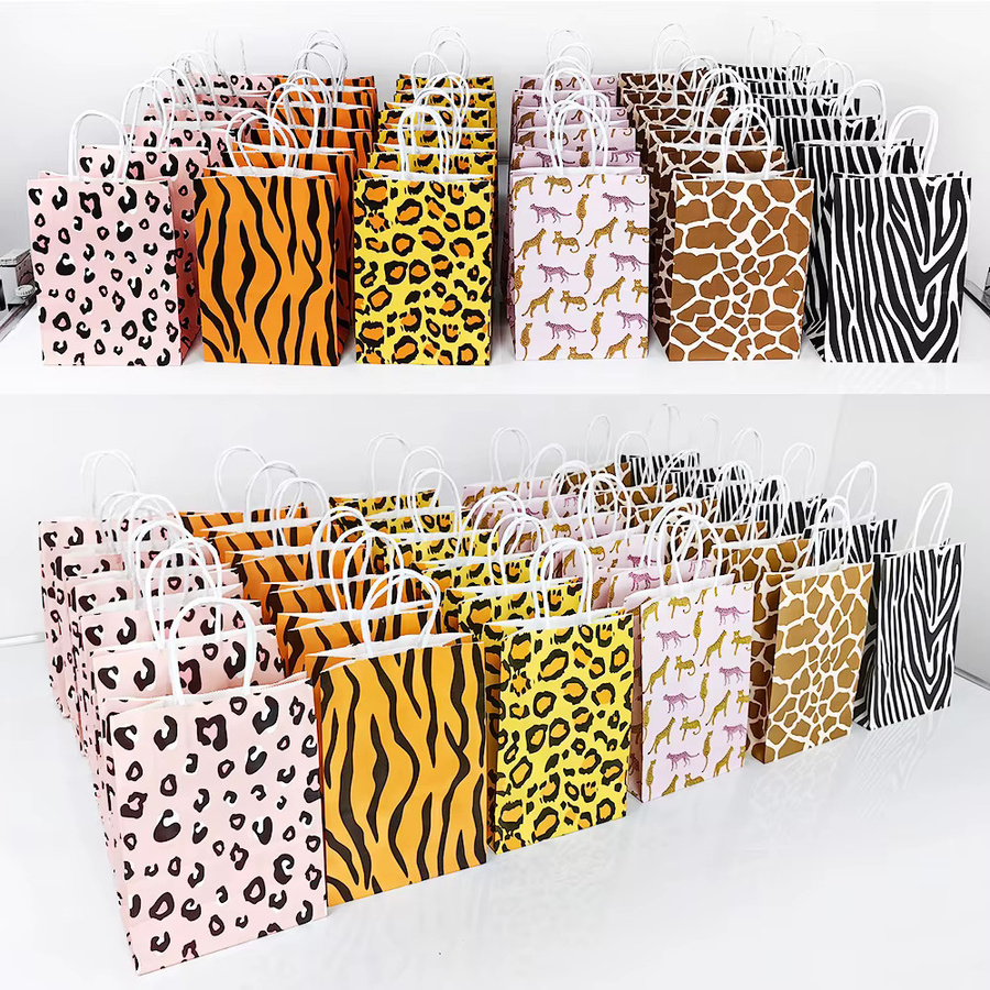 Geschenkbeutel aus Papier mit Tiermuster und Griffen für Kindergeburtstage in 6 verschiedenen Designs, Mehrfarbig - Bild 3