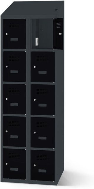 rotstahl Fächerschrank mit Ladefunktion und 10 Fächern in Anthrazitgrau und Schwarz, B: 80 cm, H: 200 cm - Bild 1