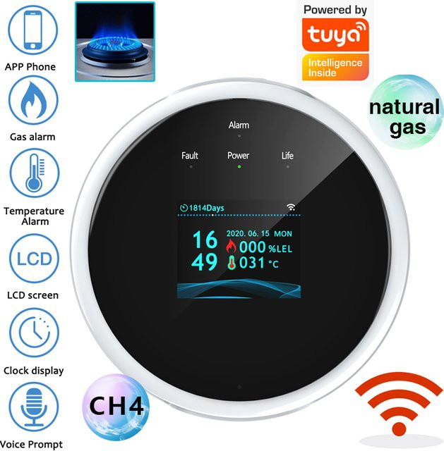 eMastiff 2,4G WiFi Gasalarm-Sensor in Weiß für brennbare Gase mit Tuya und Smart Life App Unterstützung - Bild 1