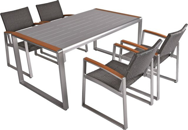 Garden Pleasure Gartenmöbel-Set Ava 5-teilig in Silber aus Aluminium und Kunststoffgeflecht im Slat-Look - Bild 1