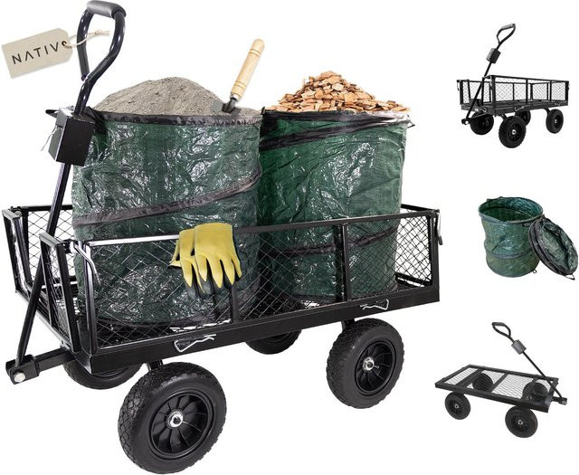 Gartenwagen aus Metall mit 2 Laubsäcken und einer Tragkraft von 300 kg für deine Gartenarbeit - Bild 1