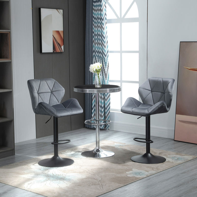 HOMCOM Barhocker 2er Set in Grau mit Samtoptik, höhenverstellbare Barstühle mit Metallgestell und Rückenlehne, 360 Grad drehbar mit Fußstütze - Bild 2