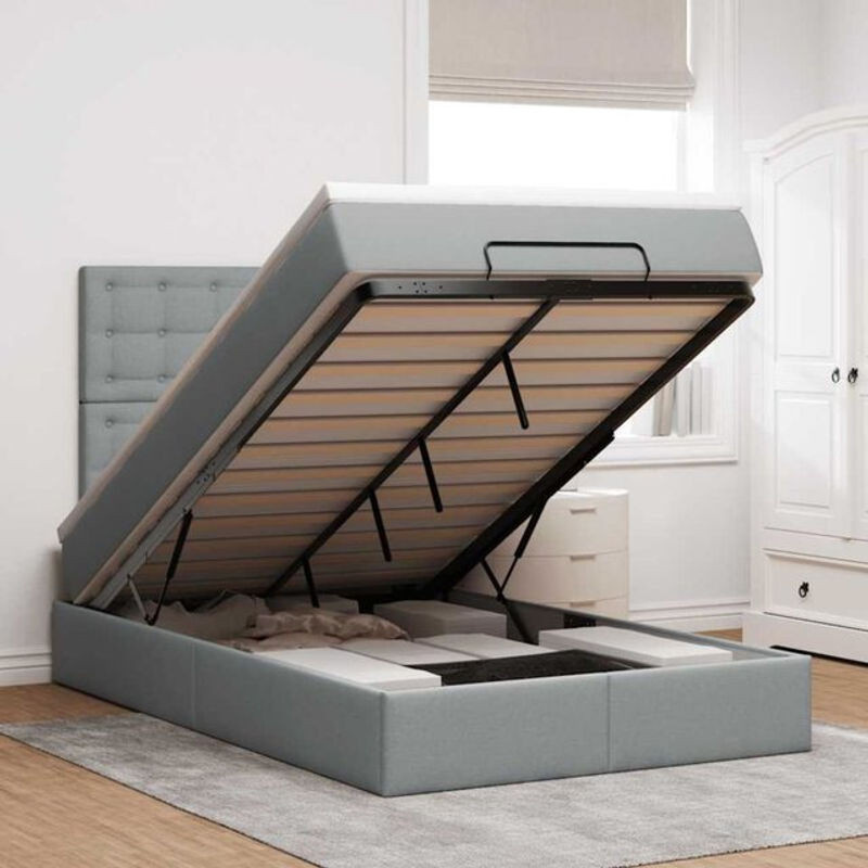 Vidaxl Ottoman Polsterbett mit Matratze und LED in Grau, B/T/H: 200 x 120 x 128 cm - Bild 1