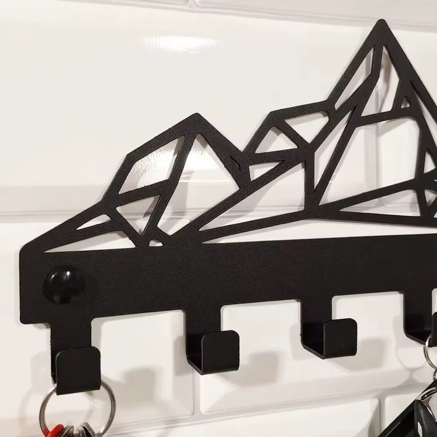 CIFBUY Wandkunst-Dekoration aus Aluminium und Metall mit Berglandschaft-Motiv in Schwarz als rustikaler Schlüsselhalter und Organizer für den Eingangsbereich - Bild 3