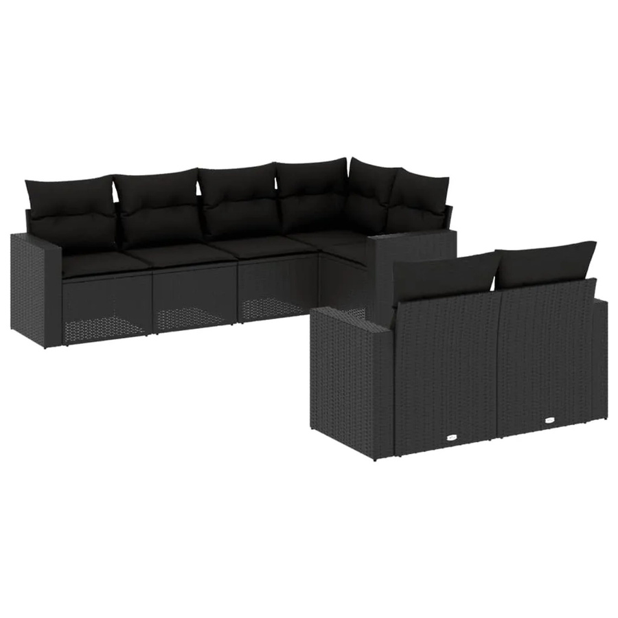 vidaXL 7-tlg Garten-Sofagarnitur in L-Form aus Poly-Rattan mit Kissen, Schwarz - Bild 2