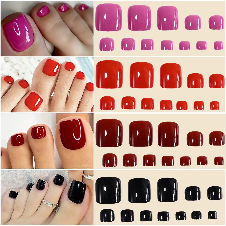 MingLee Künstliche Zehennägel, Schwarz Rot, Glänzend, 96 Stück - Bild 3
