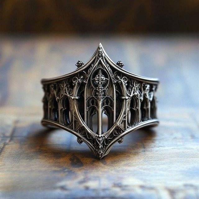 YJSTY Ring, Vintage, Schwarz, Silber, Unisex - Bild 1