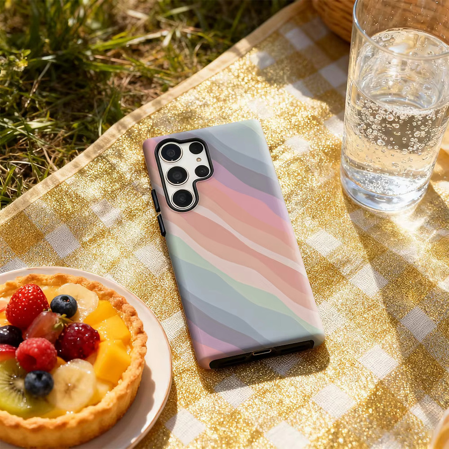 Samsung Handyhülle mit gedämpften Streifen in Multicolour für Galaxy S25 Ultra, S24 und S23 Ultra Plus mit glänzender doppellagiger Rückseite - Bild 4