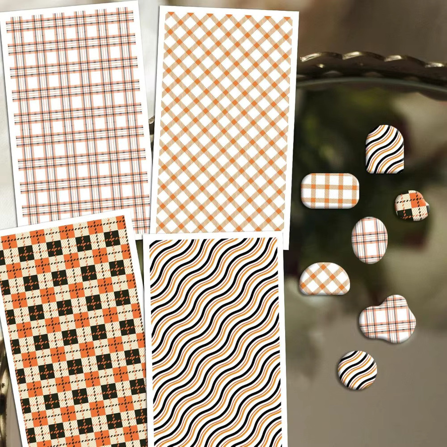 24er Set Orange Kariertes Ton-Transferpapier mit 4 Designs in Orange und Schwarz für Polymer-Ton-Transfer - Bild 2