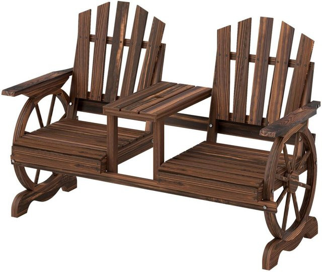 Outsunny Gartenbank aus behandeltem Fichtenholz in Braun mit Armlehnen, B/T/H: 120 x 65 x 102 cm - Bild 1