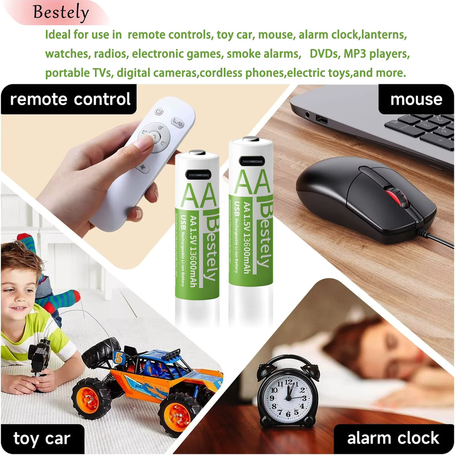 Rscrola Lithium-Ionen-Akkus Set mit USB-C-Schnellladung, 1,5V AA 13600mAh und AAA 6800mAh - Bild 2