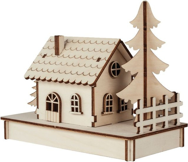 Holzbausatz Lichterhaus von Rayher in Beige aus Sperrholz für Weihnachten, H: 17,5 cm, B: 14,5 cm, T: 9,4 cm - Bild 1