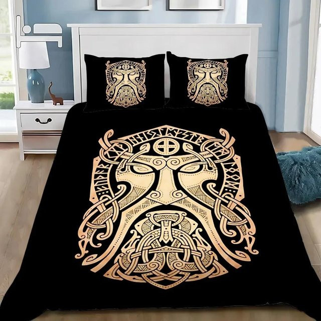 Monika Chen Bettwäsche Set mit Wikinger Wolf und keltischem Symbol, Schwarz, B/H: 150 x 200 cm - Bild 1