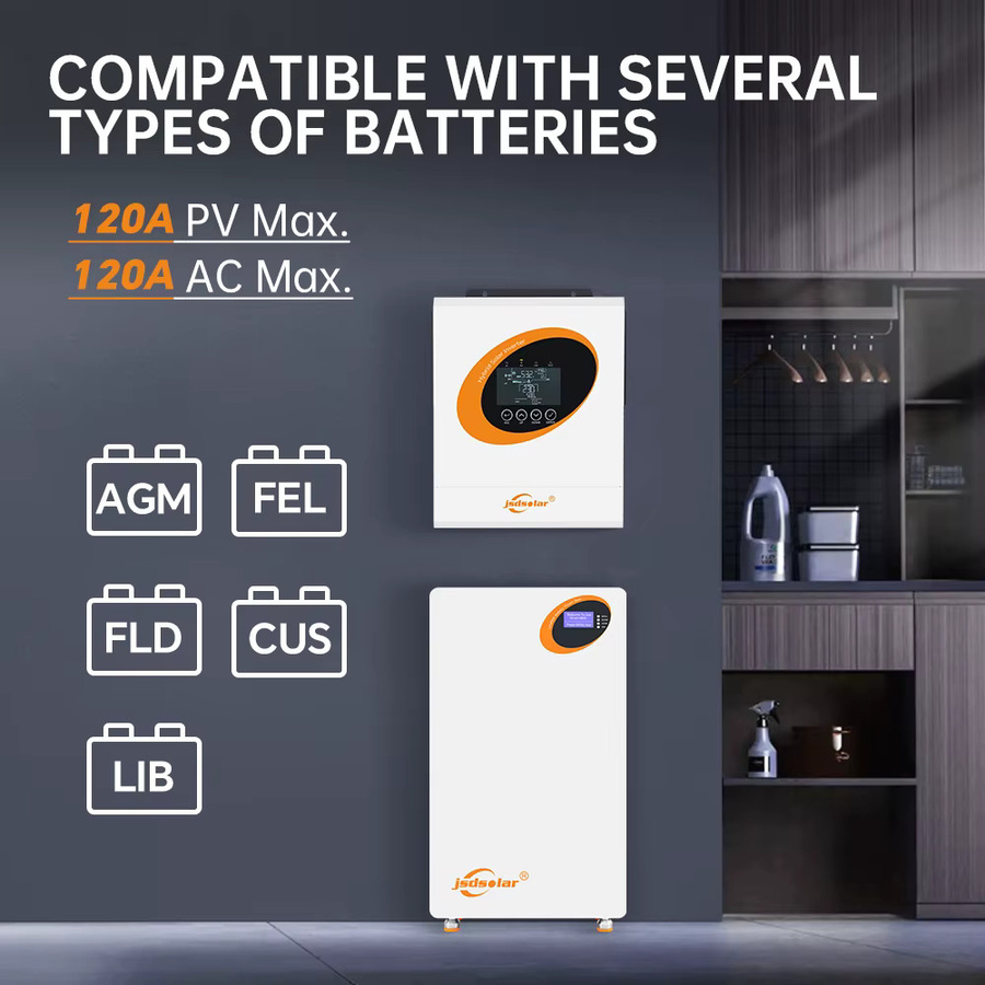 Jsdsolar Hybrid-Solarwechselrichter mit MPPT Solarladegerät 160A, Reiner Sinuswellen-Wechselrichter On/Off-Grid, WiFi, RS232, RS485, CAN, Farbe: Weiß - Bild 5