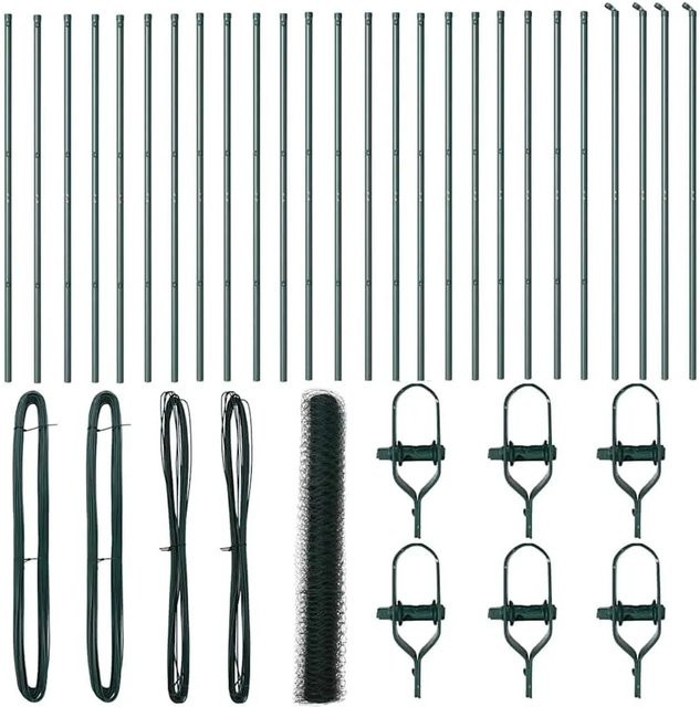 vidaXL Zaunpfosten aus Stahl und PVC in Grün, Höhe: 1,4 m, Durchmesser: 36 mm - Bild 1