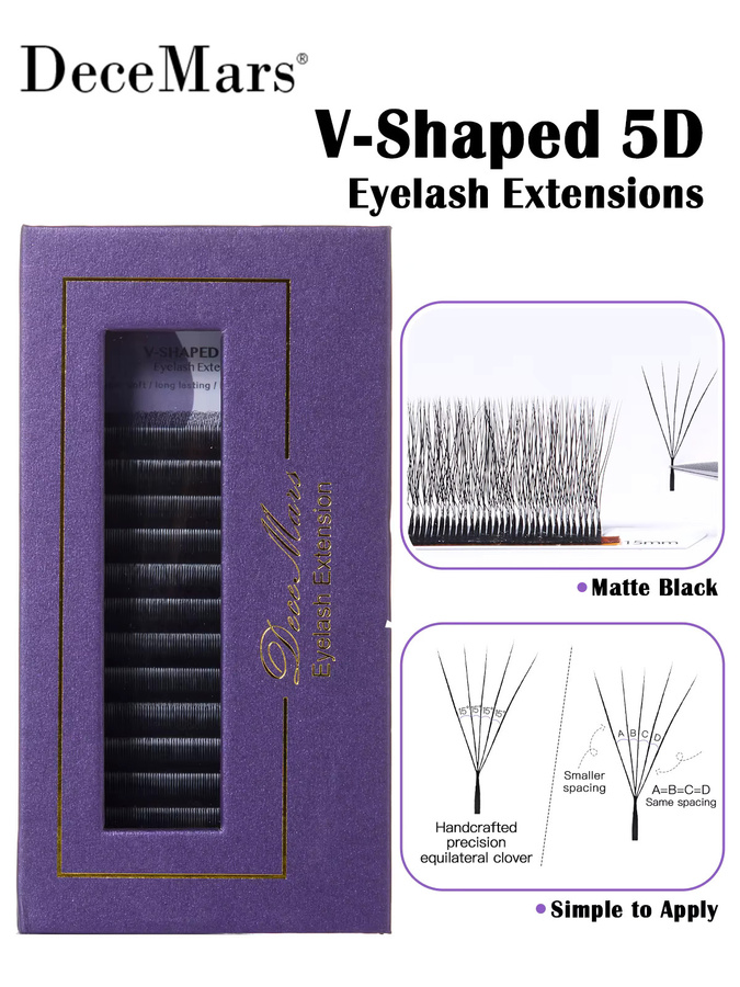 DeceMars Wimpernverlängerungen V-förmig 5D, Matt Schwarz, 3er Set - Bild 6