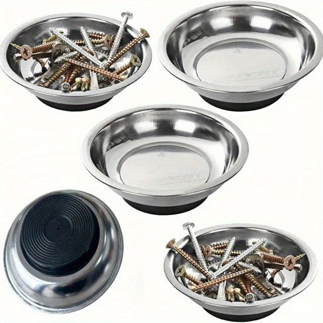 Runde magnetische Teileablageschüssel aus Stahl in Silber zur Aufbewahrung von Muttern, Schrauben und Metallteilen in der Garage - Bild 1