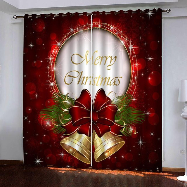 2er-Set Weihnachtliche Vorhänge mit Weihnachtsmann und Schneeflocken, Bunt, Semi-transparent, Breite: 50 cm, Höhe: 130 cm - Bild 1