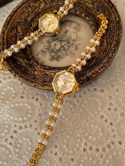 LSVTR Armbanduhr, Quarz, Perlenarmband, Gold, Damen, 3 ATM - Bild 1