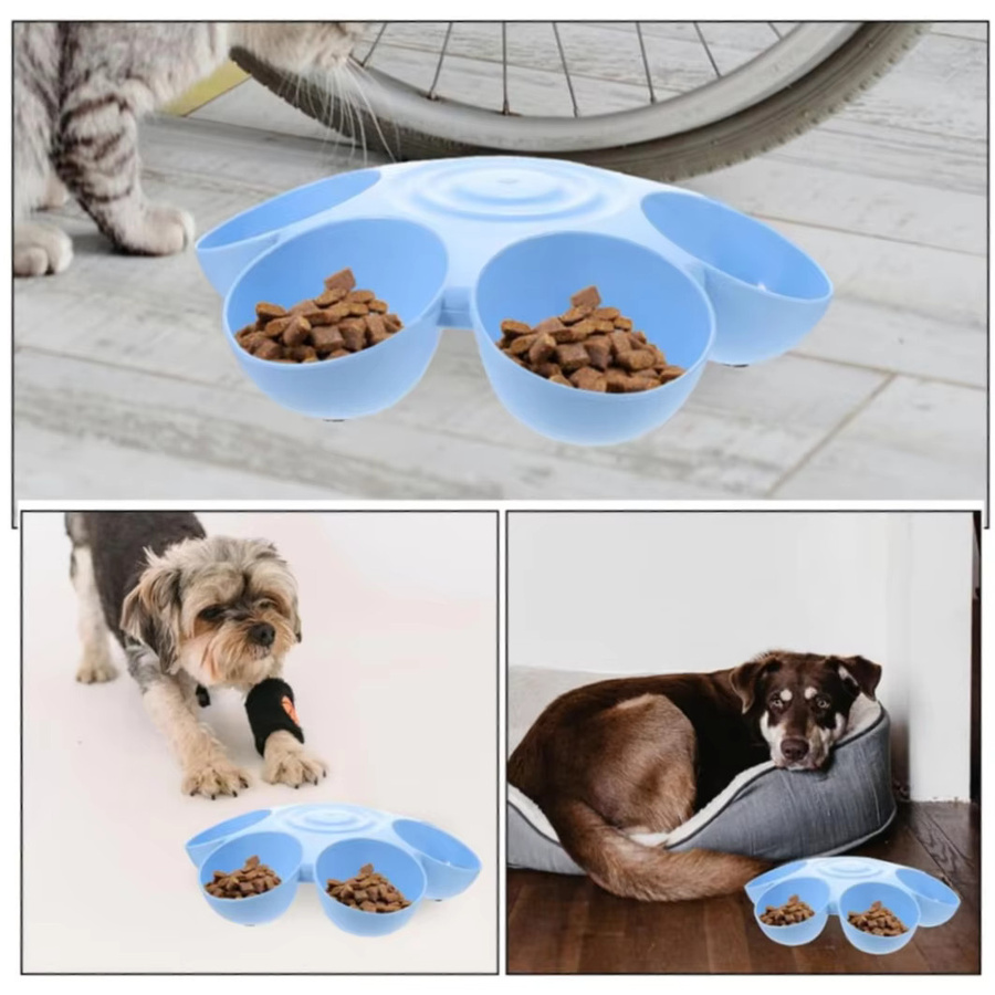 ZHUOJI Blumenförmiger Futternapf für Haustiere in Blau mit sechs getrennten Fächern für Katzen und Hunde, Breite: 36,0 cm - Bild 4