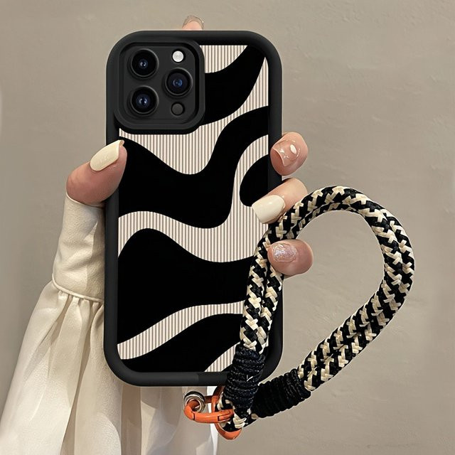 Silikon-Handyhülle mit Zebra-Streifenmuster und Hängeband für iPhone Modelle in Schwarz und Multicolour - Bild 1