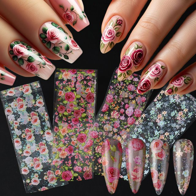 4Style Rose Flower Nail Foil Transfer Sticker, Glänzend, Unisex - Bild 1