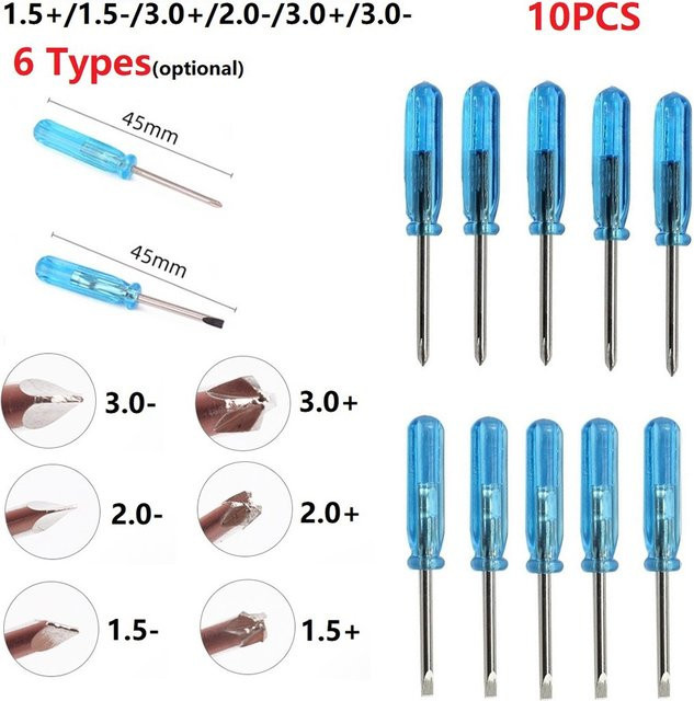 DAZZLEEX 10er Set Mini Schraubendreher-Bits für Laptop und Xbox Reparatur, Schlitz und Kreuz, Farben: Blau, Größen: 1.5mm, 2.0mm, 3.0mm und PH2 - Bild 1
