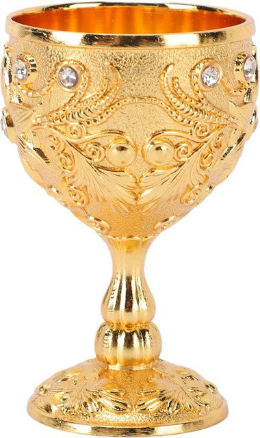 Fishine 2er Set Vintage Weinbecher aus Emaille mit Strass und floraler Prägung in Beige und Gold - Bild 1