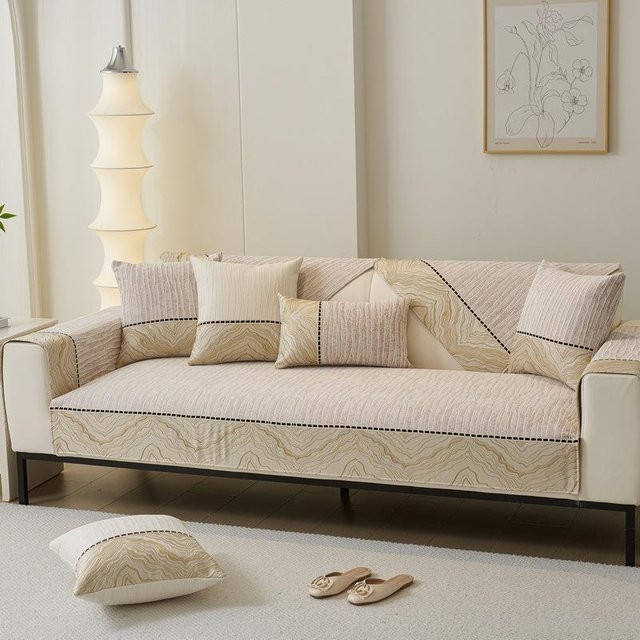 Modernes Chenille Sofa Kissen für L-förmige Ecksofas und Chaise Lounge, Beige, B/T/H: 70 x 70 x 70 cm - Bild 1