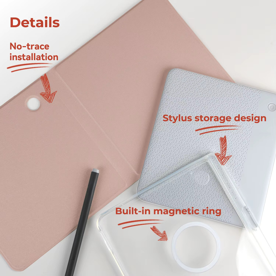 Twosheep Schutzhülle für Kobo Libra Colour und Kobo Libra2 mit magnetisch abnehmbarem Cover, Stylus-Schlitz und transparenter Rückseite, Schwarz/Transparent - Bild 2