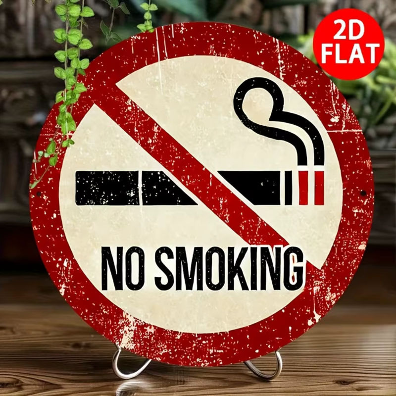Hello Young No Smoking Vintage Eisenschild rund aus Metall in Weiß, Durchmesser: 20,3 cm - Bild 6