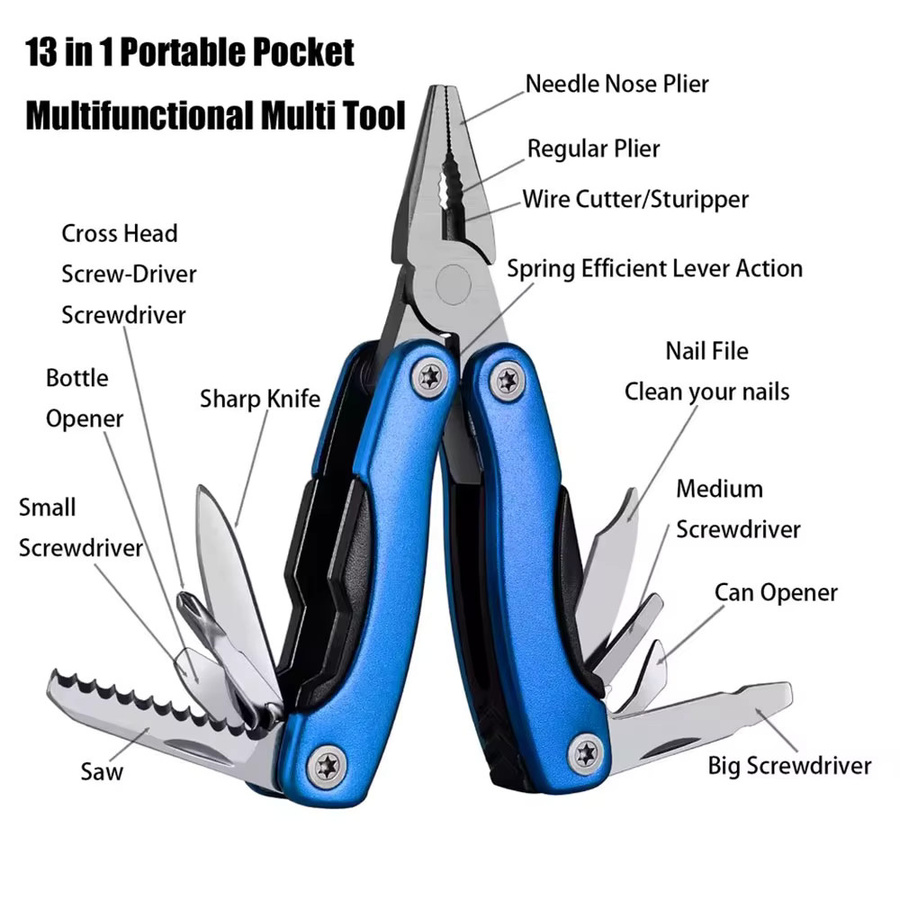 Skeyo Multifunktionszange als tragbares Multitool mit Klappmesser für Outdoor und Camping in Rot oder Blau - Bild 1
